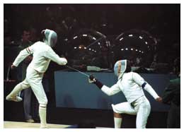 Michele Maffei nell'assalto contro Kovac Thomas nella finale della sciabola alle Olimpiadi di Monaco del 1972.