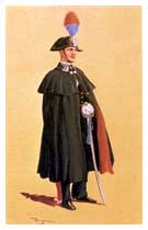 Brigadiere a cavallo in grande uniforme con mantello e pellegrina (1931).