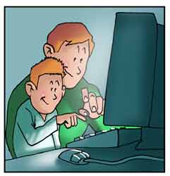Un genitore assiste il figlio nella navigazione in internet.
