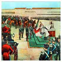 Roma, 14 marzo 1894: la cerimonia della consegna della Bandiera nazionale alla Legione Allievi Carabinieri, avvenuta alla presenza del re Umberto sul piazzale del Macao.
