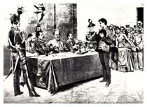 La seduta di un Consiglio di Leva in una incisione del secolo scorso.