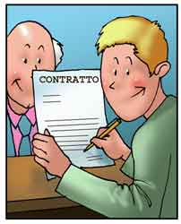 Un signore firma un contratto di locazione presso un'agenzia immobiliare.